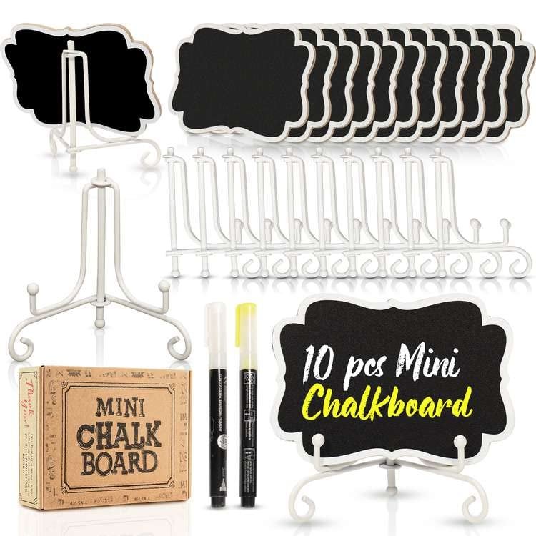 OLEOLETOY Mini Chalkboard Signs for Food  10 Pack Food Cards or Name Tags for Chafing Dish Buffet Set with Iron Stand  Small Chalk Board Labels for Mimosa Bar Supplies  Appetizer or Bakery Signs with 2 Pens - Image 1